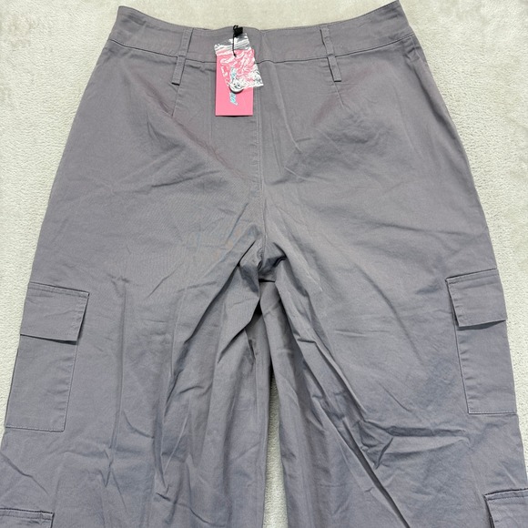 Edikted Pants Women's Small Gray Cargo Wide Leg Zip Pockets Button Fly Trousers - Picture 11 of 16